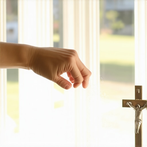 Applying blessed salt to a window sill for spiritual protection in Virginia