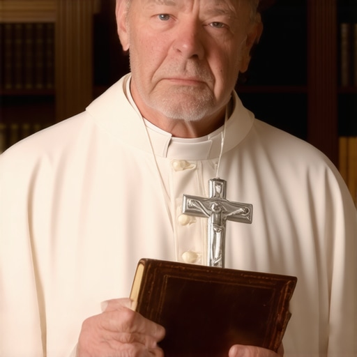 An official exorcist in Virginia examining spiritual documentation in a historic study.