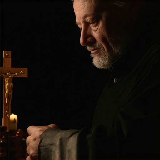 A man reviewing documents alongside a crucifix to illustrate the discernment process in DC exorcism cases.