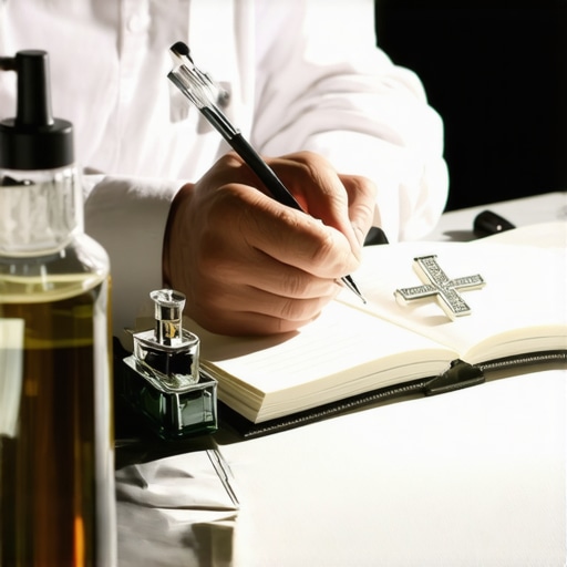 A detailed journal and holy water on a desk used for documenting spiritual phenomena in Virginia.