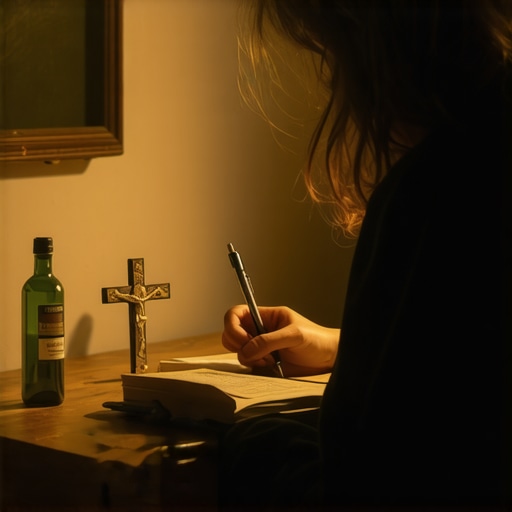 Person documenting spiritual disturbances in a journal for an exorcism investigation