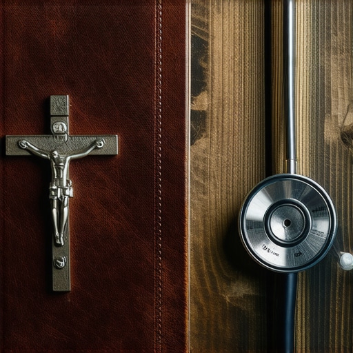 A journal, crucifix, and stethoscope on a desk representing the steps for an exorcism investigation.