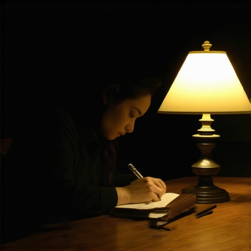 A person logging spiritual disturbances in a journal within a classic Washington DC residence.