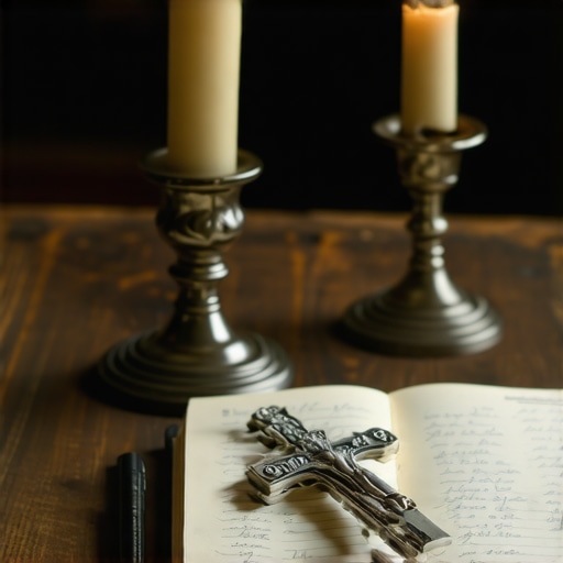 A journal and crucifix used for documenting spiritual disturbances in a DC home.