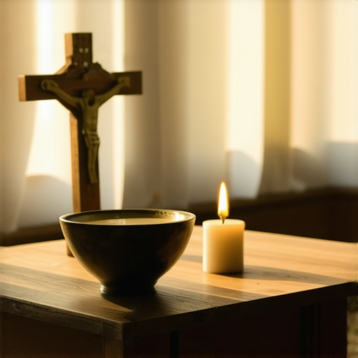 A domestic prayer altar with holy water and a crucifix for spiritual warfare maintenance