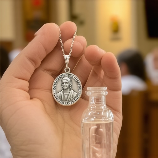 Essential Sacramentals for Spiritual Protection A St. Benedict medal and holy water used for spiritual deliverance in Virginia.