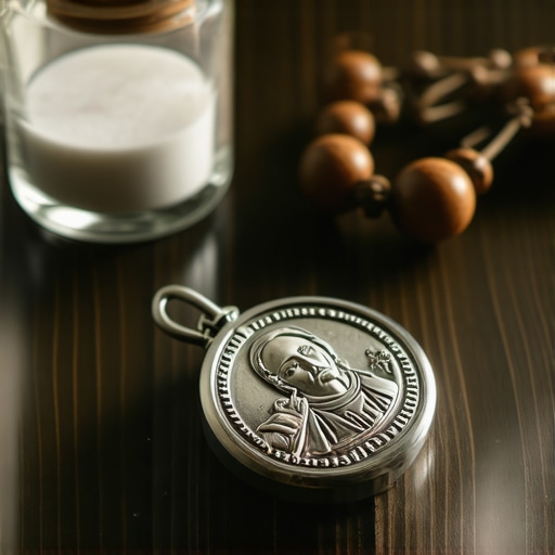 St. Benedict medal and exorcised salt used for spiritual maintenance in Virginia homes.