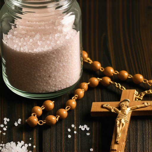 Blessed salt and a Rosary used for maintaining a spiritually clean home in DC.
