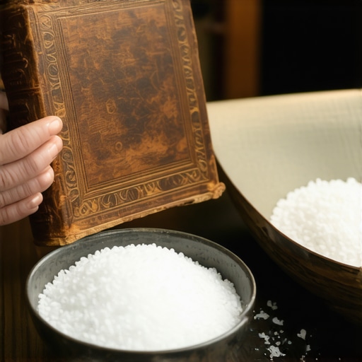 A priest's ritual book and blessed salt on a wooden table in a Capitol Hill home.