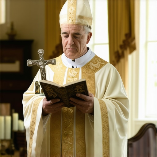 Catholic priest performing a house blessing ritual in a historic Virginia home