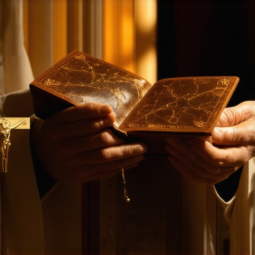A priest preparing for a deliverance session in Virginia with a ritual book and crucifix.