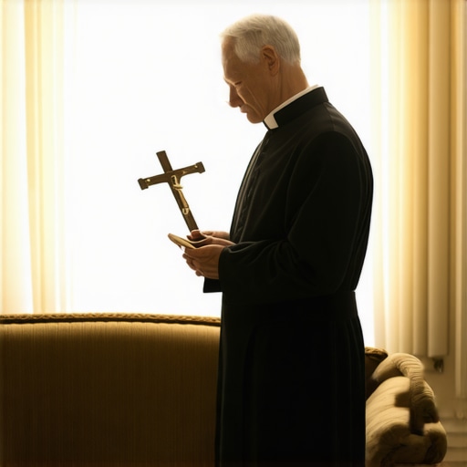 A priest performing a spiritual deliverance ritual in a historic Virginia house.