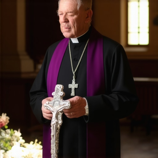 A priest performing an official spiritual ritual for deliverance in a historic home.