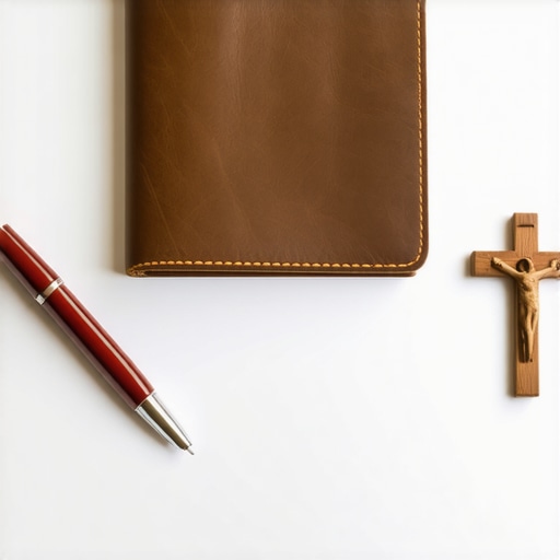 A journal and a crucifix on a desk representing the process of documenting spiritual distress.