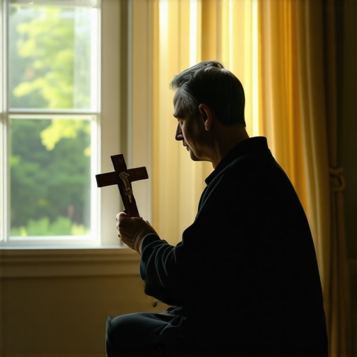 A person praying in a home to maintain spiritual protection after an exorcism.