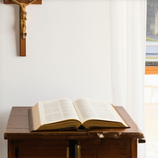A peaceful Catholic study prepared for spiritual discernment and prayer.