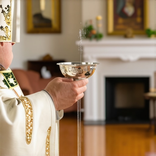 A Catholic priest using holy water to bless a home and clear spiritual infestation.