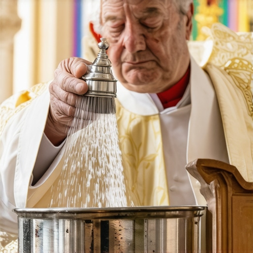 Close up of a priest using holy water for spiritual protection in a Georgetown residence