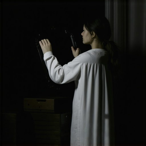 Removing Occult Objects for Spiritual Cleansing A person wrapping an antique mirror in white cloth to remove spiritual attachments from a home.