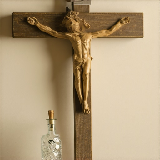 A crucifix and holy water used for maintaining spiritual deliverance in a Virginia home.