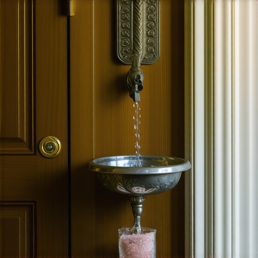 A holy water font and blessed salt used for spiritual protection in a DC home.