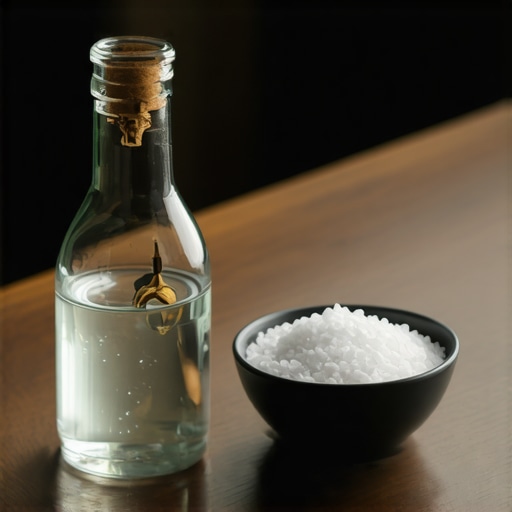 Holy water, blessed salt, and a St. Benedict crucifix on a table for spiritual protection in a Virginia home.