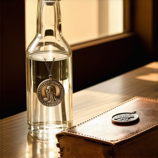 Holy water bottle and St. Benedict medal used for maintaining spiritual peace in a home.