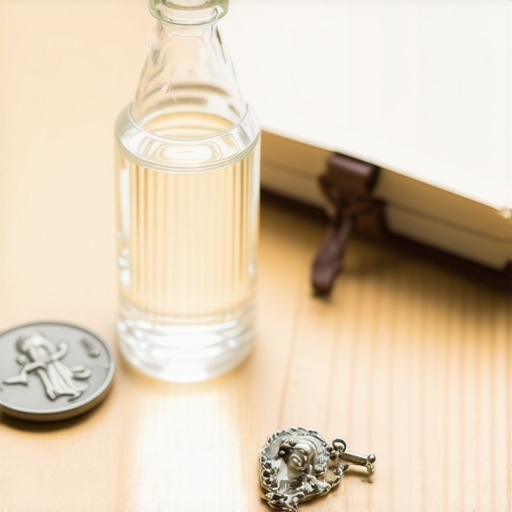 A St. Benedict medal and holy water bottle used for maintaining spiritual freedom after an exorcism.