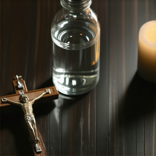 A Benedictine medal and holy water for maintaining a spiritually clean home in Virginia.