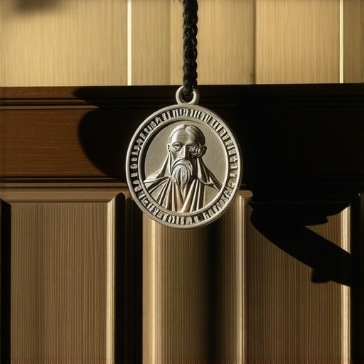A Benedictine medal used for spiritual protection against demonic influence in a Virginia residence.