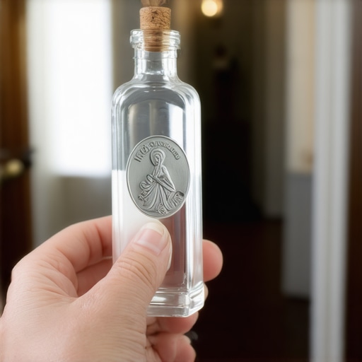 A person holding holy water and a Benedictine medal for protection against spiritual infestation in Virginia.