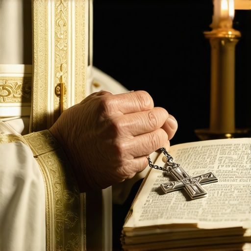 A priest holding a crucifix and prayer book during a spiritual deliverance session in DC.