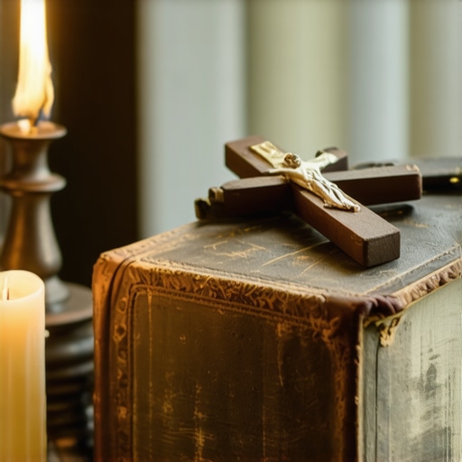 A leather-bound prayer book and wooden crucifix used in Catholic deliverance rites.