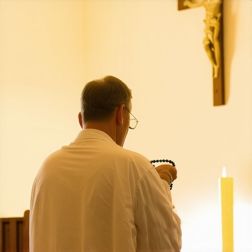 A person praying in a Virginia chapel for spiritual relief