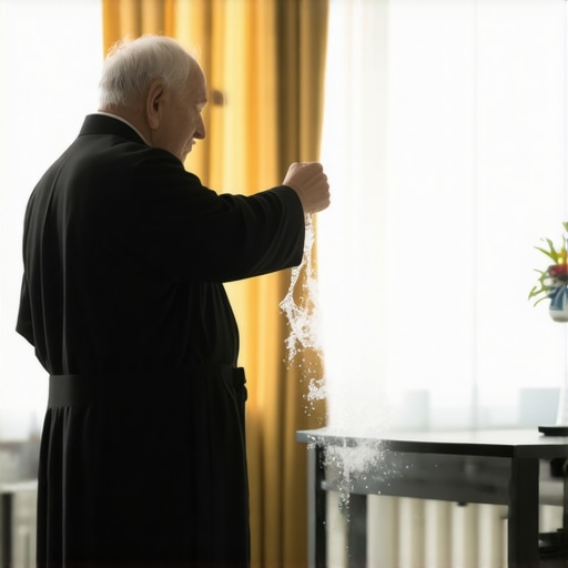 A priest performing a house blessing in a residential unit