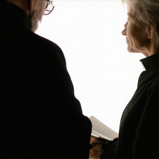 A parishioner discussing spiritual concerns with a priest in a Virginia parish office