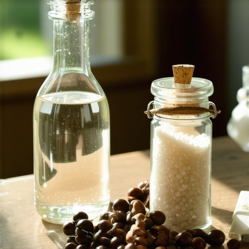 Sacramental tools including Epiphany water, a rosary, and blessed salt for home spiritual protection.