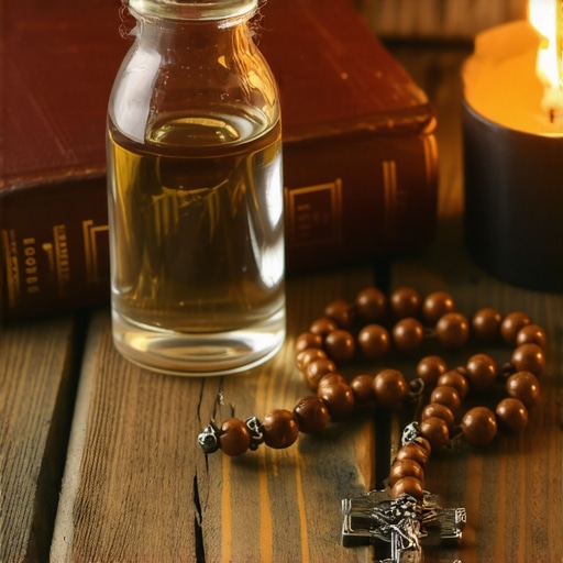 Spiritual Maintenance Tools for Virginia Homes Holy water and rosary on a table representing spiritual protection and maintenance.