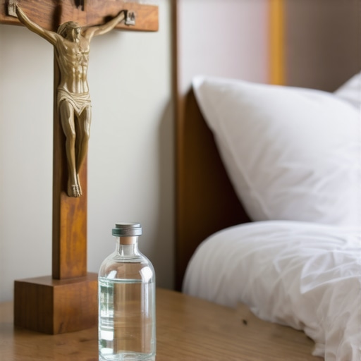 Sacramentals including a crucifix and holy water for spiritual protection in Virginia