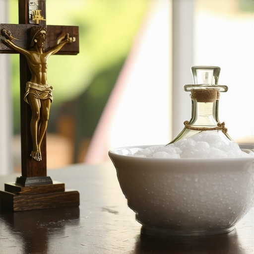 Blessed salt and holy water used for spiritual protection in a Virginia home