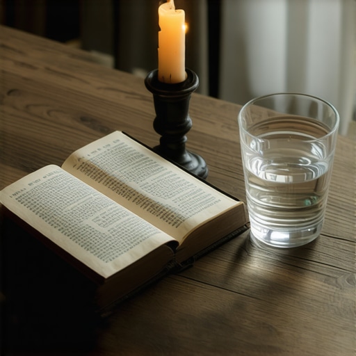 Spiritual Preparation Through Fasting A table prepared for spiritual fasting with a bible and water
