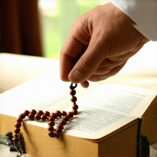 A person preparing for spiritual deliverance in a Virginia home with a rosary and Bible.