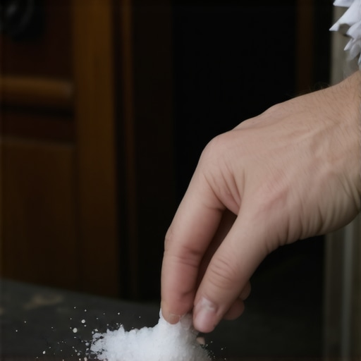 Applying blessed salt to a doorway threshold for spiritual protection.
