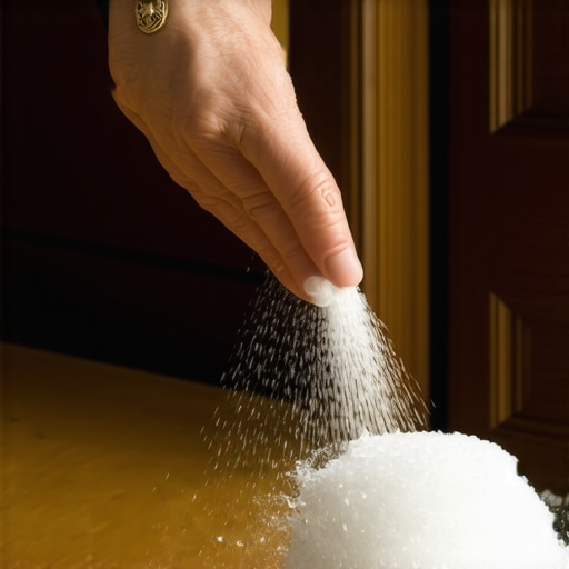 A person placing blessed salt along a doorway for spiritual protection in Virginia.