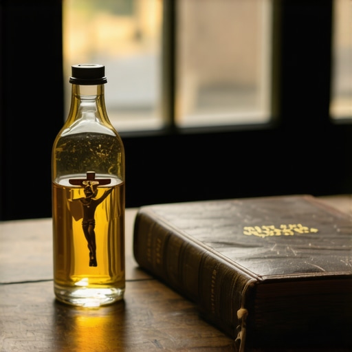 A crucifix and prayer book on a table used for maintaining spiritual peace after an exorcism.
