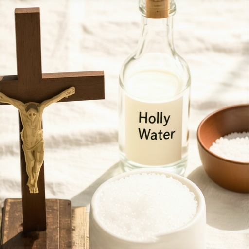 A home altar with a crucifix and blessed salt for spiritual protection in Virginia