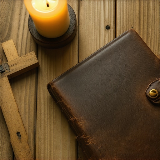 A journal and cross on a table for documenting spiritual events.