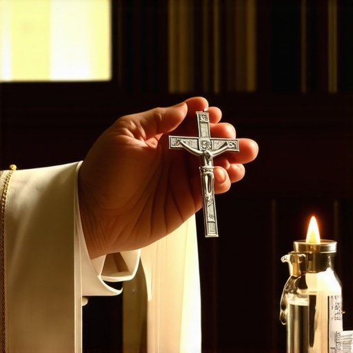 A Catholic crucifix and holy water being used during a spiritual investigation in Virginia.