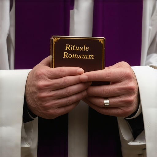 Catholic priest's hands holding a stole and prayer book for a spiritual ritual in DC.