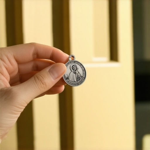 A St. Benedict medal being placed for spiritual protection in a Virginia residence.